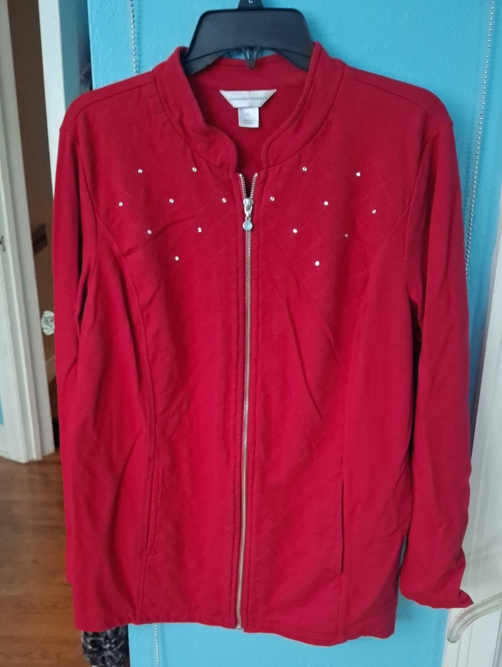 Christopher & Banks Womens XL RED JEWELED TOP FULL ZIP JACKET